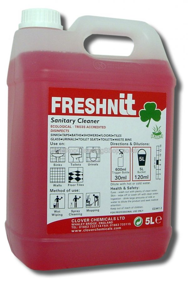 CLOVER CHEMICAL FRESHNIT WASHROOM CLEANER DE-ODOURISER AND SANITISER 5 LITRE