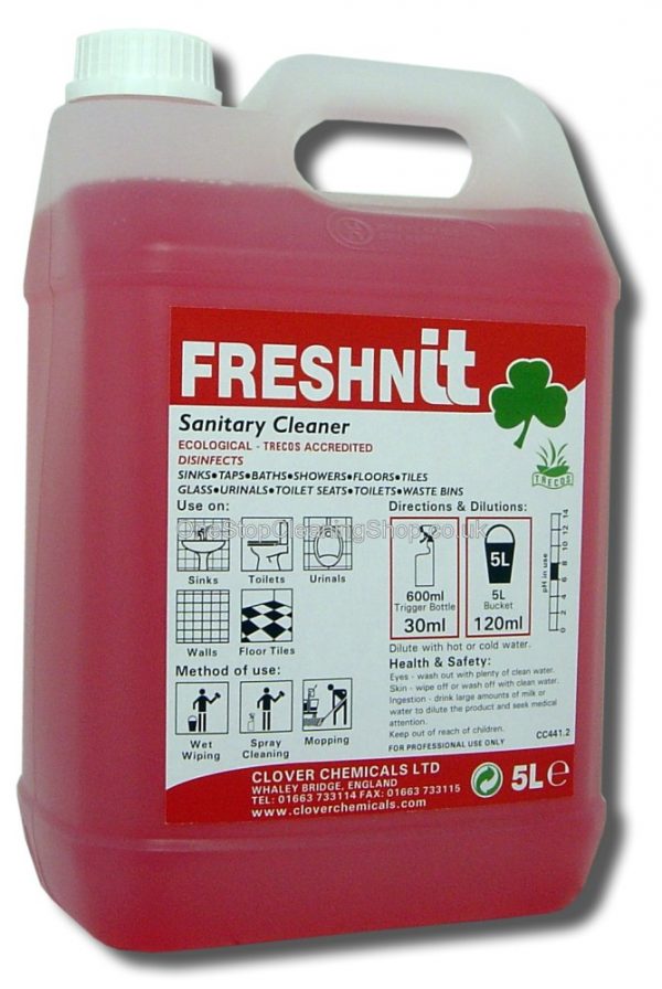 CLOVER CHEMICAL FRESHENIT WASHROOM CLEANER DE-ODOURISER AND SANITISER 5 LITRE