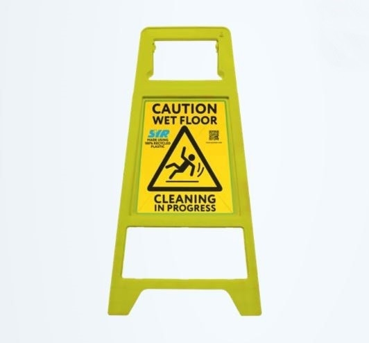 Yellow A-Frame Sign Caution Wet Floor & Cleaning in Progress - Recycled Plastic