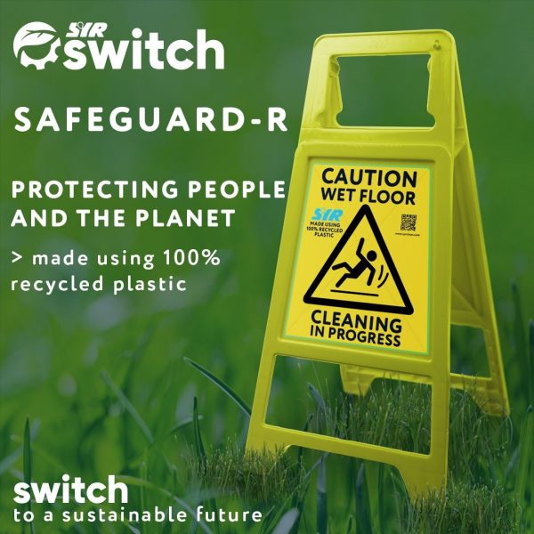 Yellow A-Frame Sign Caution Wet Floor & Cleaning in Progress - Recycled Plastic & Fully Recycleable