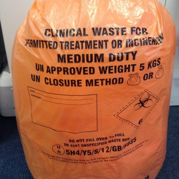 200 Orange Clinical Waste Sacks 18"x29"x39"