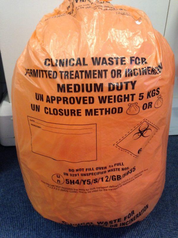 CLINICAL WASTE SACK ORANGE MEDICAL RUBBISH BIN BAG