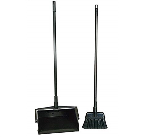 Black Plastic Lobby Dust Pan with Brush