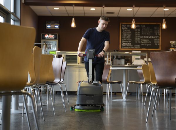 TTB1840NX scrubber dryer being used to clean a restaurant floor