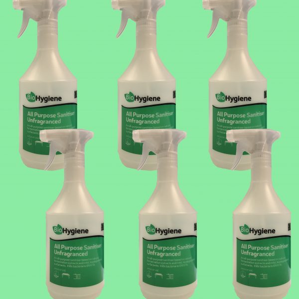 6 x Screen-Printed All Purpose Sanitiser - Unfragranced - Empty Trigger Spray Bottles