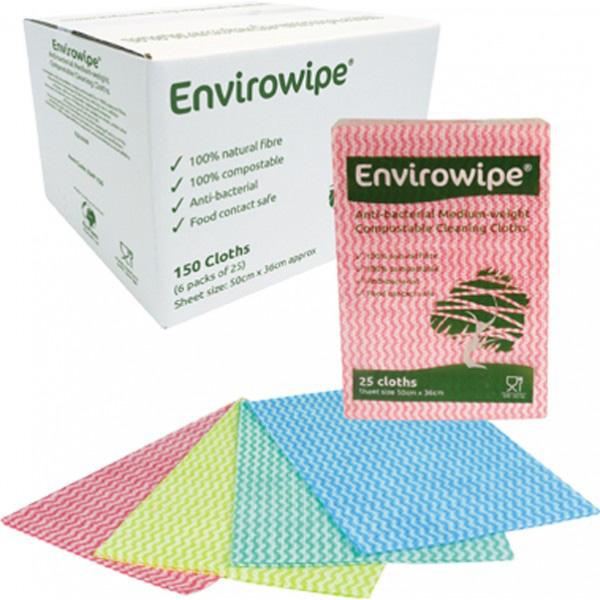 Pk of 25 Envirowipe Cater Cleaning Cloths - Anti-Bacterial - Fully Compostable - Food Contact Safe - Machine Washable