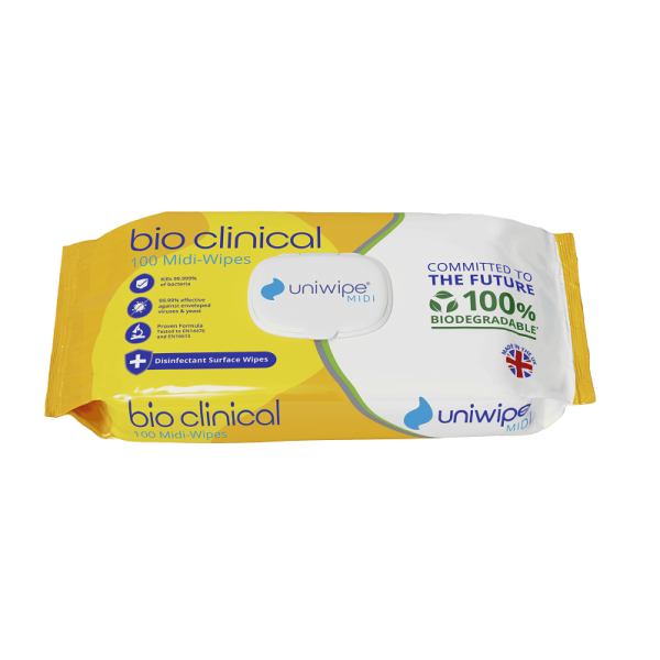 Uni Wipe Biodegradable Clinical Wipes Pk of 100