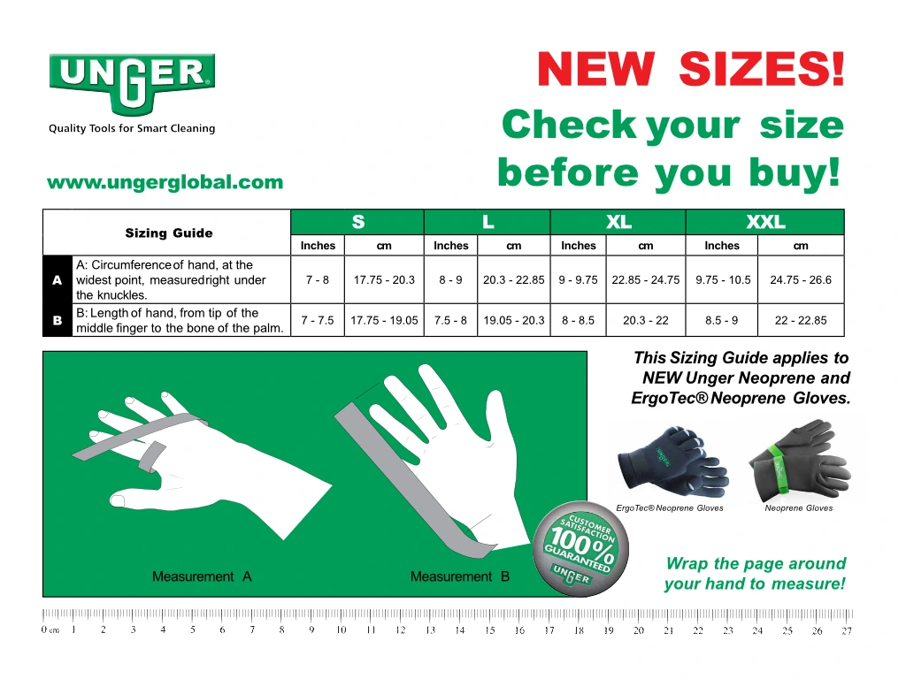 unger gloves size chart